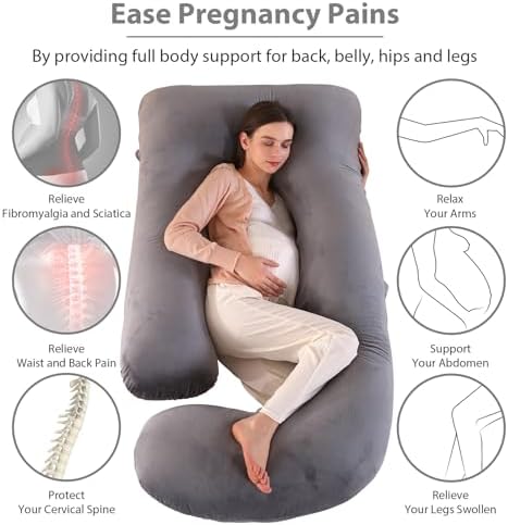 Victostar Pregnancy Pillow,57 inches U Shaped Maternity Pillow with Removable Cover Full Body Pillow Support for Back, HIPS, Legs, Belly (Dark Gray)