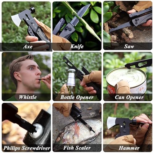 19-in-1 Multi-Tool Axe with Knife, Hammer, Saw, Screwdrivers, Bottle Opener, Nylon Sheath, Camping Tool Survival Gear, Gifts for Men, Dad Gifts