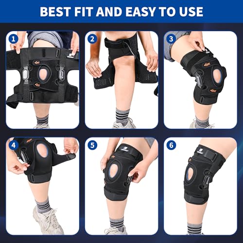TIMTAKBO Large Hinged Knee Brace With Side Stabilizers for Men Women | Knee Support Brace with Patella Gel Pad,Silicone Anti-Slip,Adjustable Open Back for Meniscus Tear, Arthritis,Knee Pain,Sports
