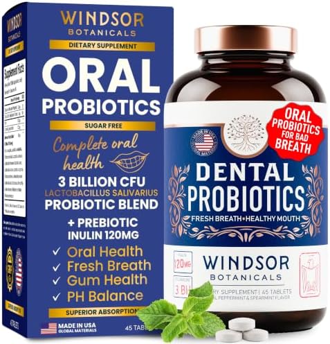Oral Probiotics for Teeth and Gums - 3BN CFU Lactobacillus Salivarius Acidophilus Rhamnosus Streptococcus - Bad Breath Treatment for Adults - 45