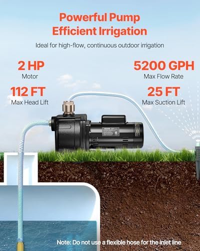 VEVOR 1/2 HP Shallow Well Jet Pump, AC 115/230 Volt, 790 GPH Dual Voltage Cast Iron Well Jet Pump, with 147 ft Max Head Lift, Automatic Pressure Switch, for Garden Irrigation Lawn Sprinkler System