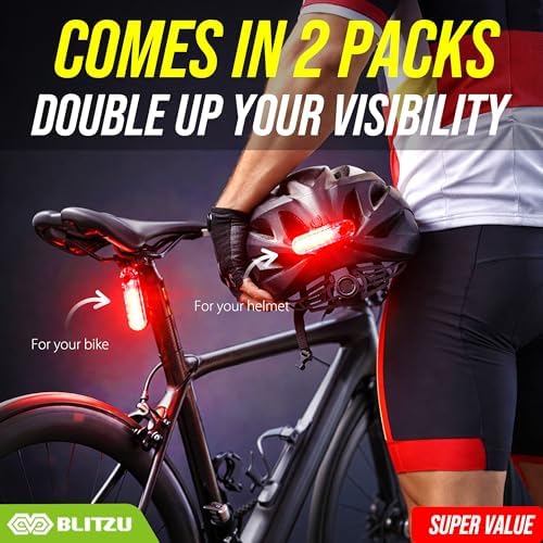 BLITZU Bike Tail Light, 2 Pack USB-C Rechargeable LED Bicycle Rear Lights | 120T, Bright LED, High Visibility Beam, 4 Modes, Easy Installation