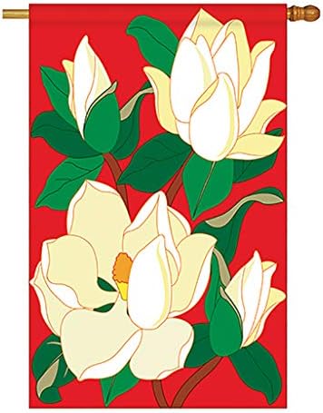 Two Group H104041-P2 Magnolia Spring Floral Applique Decorative Vertical 28" x 40" Double Sided House Flag