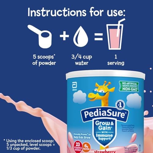 PediaSure Grow & Gain Shake Mix, 6g Protein, Vanilla, 14.1 oz Can, 3pk | 24 Servings, Great-Tasting Nutritional Shake Mix with Immune Support for Kids, 23 Vitamins & Minerals, Non-GMO & Gluten-Free