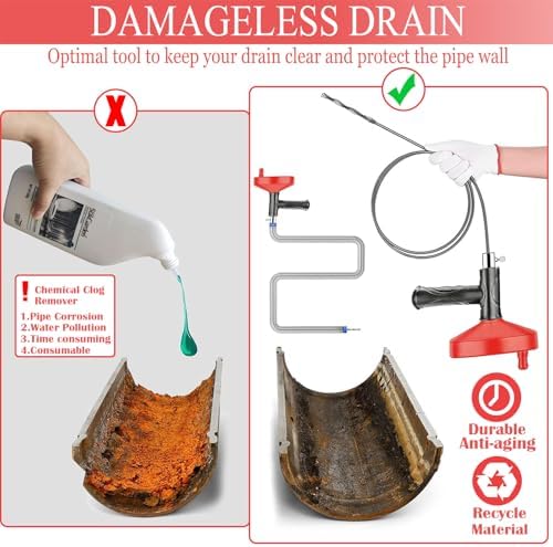 Drain Snake Auger 33 Ft, Plumbing Snake Drain Hair Clog Removal Tool, Heavy Duty Snake Auger
