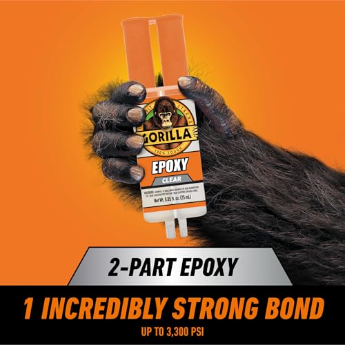 Gorilla 2 Part Epoxy, Incredibly Strong Bonding, 5 Minute Set, 0.85 oz | Water Resistant, Bonds Uneven or Vertical Surfaces, Easy-to-Use Syringe