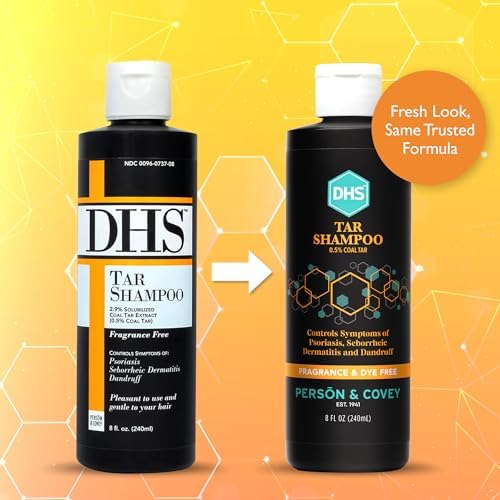 DHS Person & Covey, Inc Coal Tar Shampoo - Dandruff Shampoo for Men & Women, Psoriasis & Dandruff Hair Care for Itchy Scalp, Unscented Seborrheic Dermatitis Hair Care - 8 Fl Oz, Pack of 2