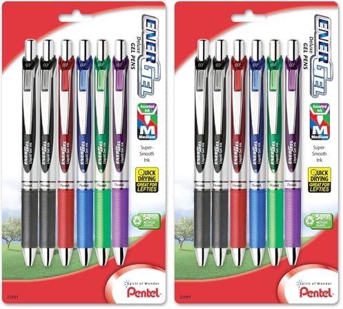 Pentel EnerGel RTX Retractable Liquid Gel Pen, (0.7mm), Medium Line, Metal Tip, Black Ink, Pack of 6 (BL77BP6A)