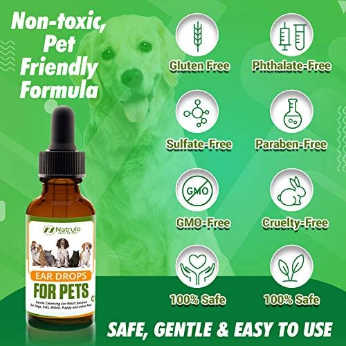 Natural Ear Cleaner for Dogs, Cats, Kitten, Puppy – Gentle Cleansing Ear Wash Solution Mite Infection & Yeast Treatment for Pets – Drying