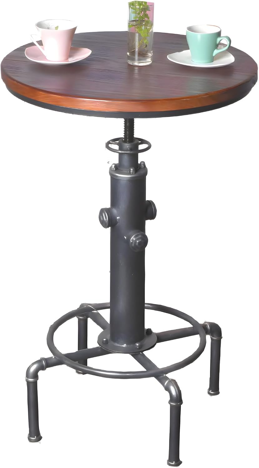 Topower Industrial Bar Table 32.3-38.2" Adjustable Pub Table Kitchen Dining Coffee Bistro Table (Red)