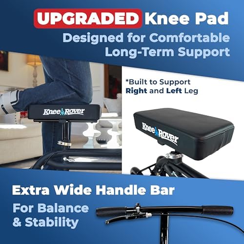 KneeRover Economy Steerable Knee Scooter – Foldable Mobility Aid & Knee Walker with Adjustable Handlebar and Comfortable Knee Pad for Adults (Black) | Knee Walker, For Adults, Foot Surgery & Broken Ankle, Foldable, Crutch Alternative