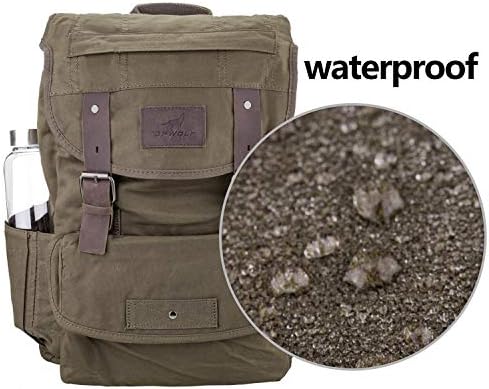 Waterproof Waxed Canvas Backpack for Men Travel Rucksack Leather Trimming (Green) One_Size
