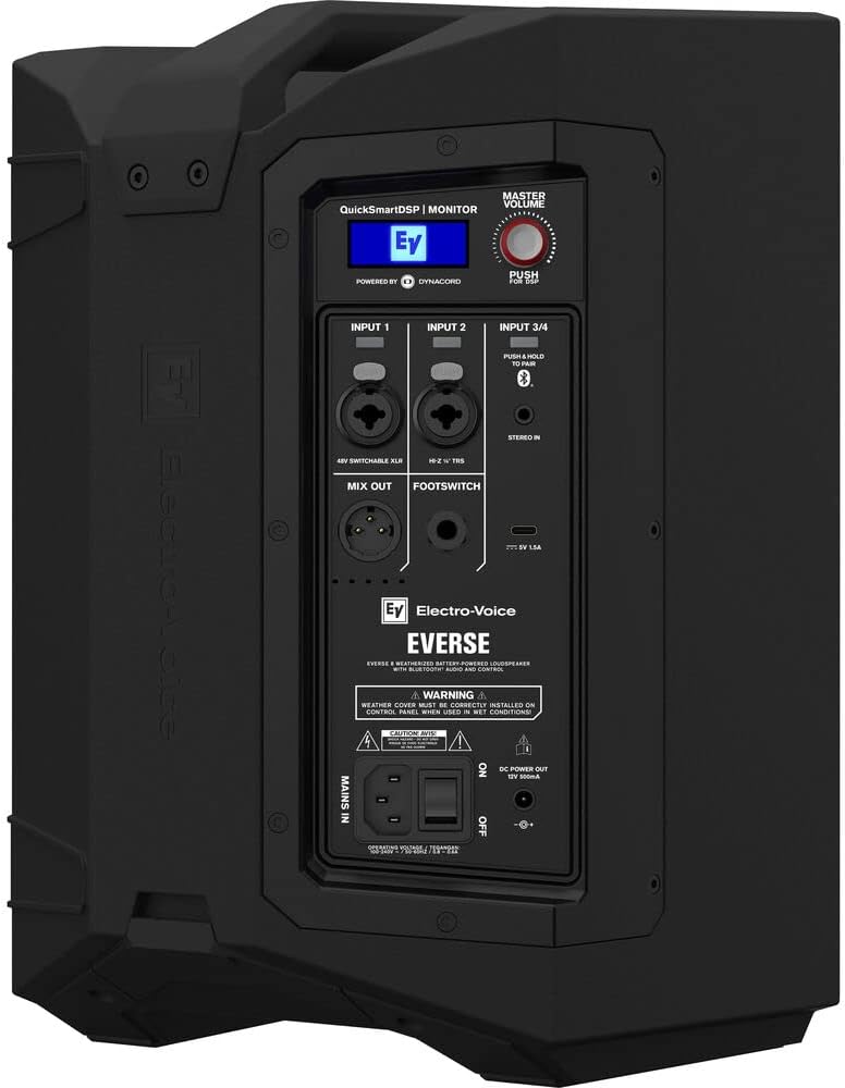 Electro-Voice EVERSE 8 8" 2-Way Battery Powered Loudspeaker with Bluetooth (Black) Bundle with Auray Steel Speaker Stand and XLR-XLR Cable