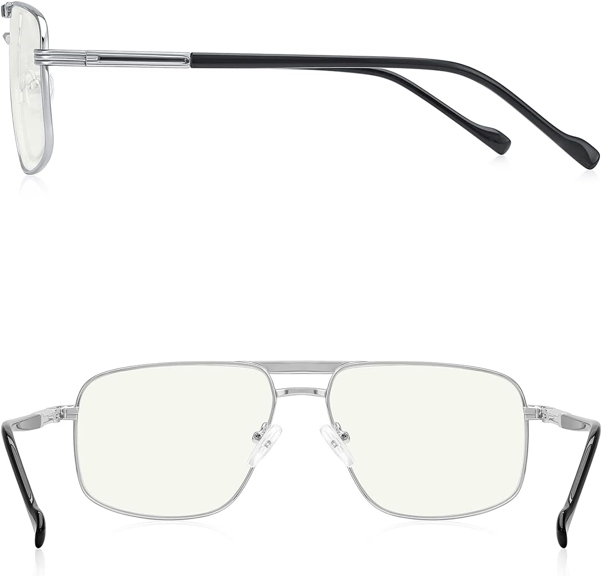 Reading Glasses for Men Square Double Bridge Blue Light Blocking Computer Readers