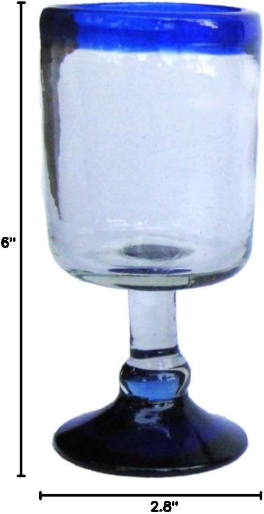 Cobalt Blue Rim 13 oz Wine Glasses (set of 6), Recycled Glass, Lead-free, Toxin-Free (13oz Wine)