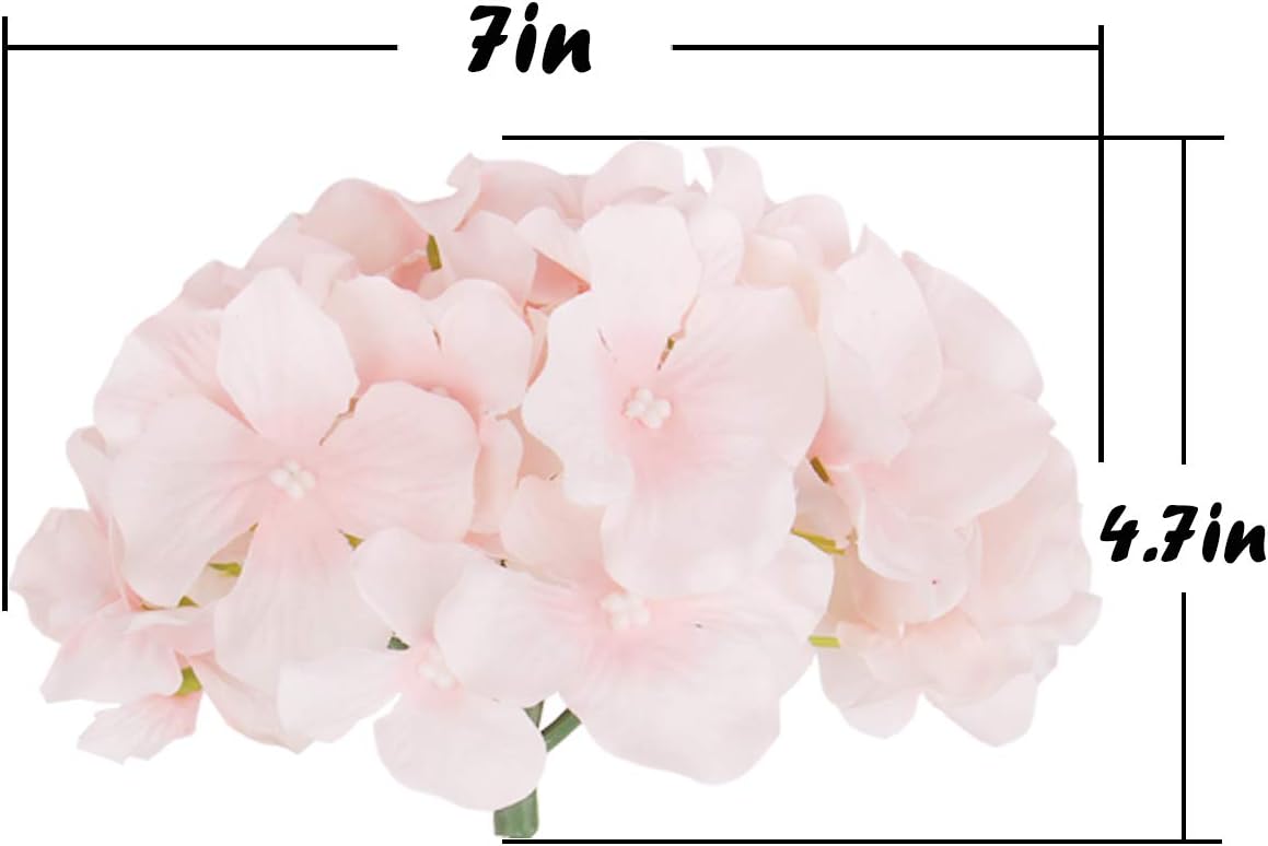 Silk Hydrangea Heads Artificial Flowers Heads with Stems for Home Wedding Decor,Pack of 10 (White)