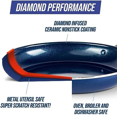 Blue Diamond Cookware Diamond Infused Ceramic Nonstick 8" Frying Pan Skillet, Induction, PFAS-Free, Dishwasher Safe, Oven Safe, Blue