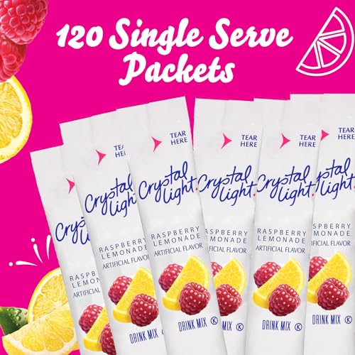 Crystal Light Single Serve Raspberry Lemonade Artificially Flavored Powdered Drink Mix, 120 per Case, 4 Boxes of 30 On-the-Go Packets