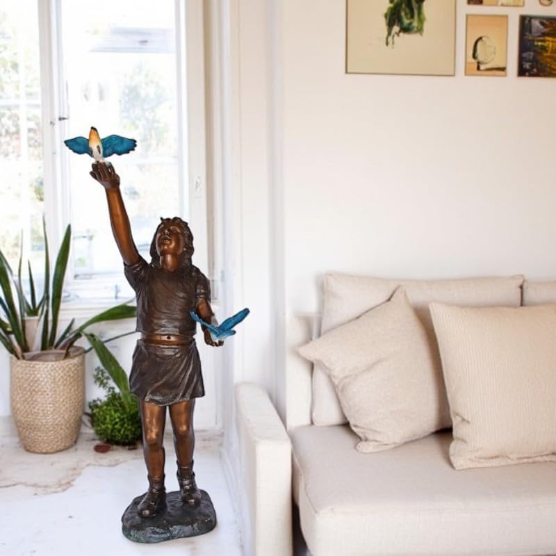 NIFAO Girl with Bluebirds, Lost Medium Bronze Statue, 25" L x 23" W x 41" H