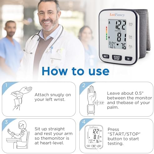 LotFancy Wrist Blood Pressure Monitor for Home Use