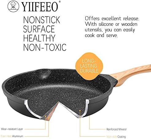 YIIFEEO Frying Pans Nonstick, Induction Frying Pan Set Granite Skillet Pans for Cooking Omelette Pan Cookware Set with Heat-Resistant Handle