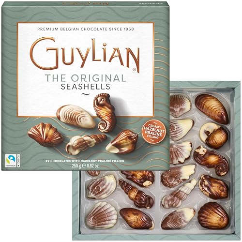 Guylian Belgian Chocolate Seashells, 22 Pieces Hazelnut Praliné, 8.82 Ounce | Gourmet Truffles, Assorted White and Milk Chocolate