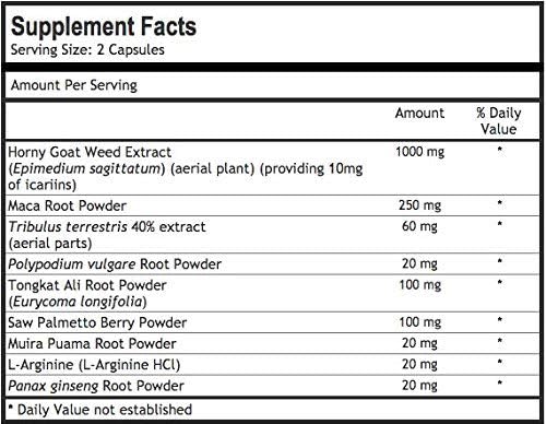 Horny Goat Weed Extract with Maca, Tribulus, L-Arginine, Ginseng - Enhance Energy & Performance for Men & Women - Boost Libido