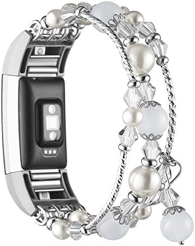 Simpeak 5.8-7.2 Fashion Band Compatible with Fitbit Charge 2 Smartwatch, Elastic Women Beaded Band Replacement for Fitbit Charge 2 Only, White
