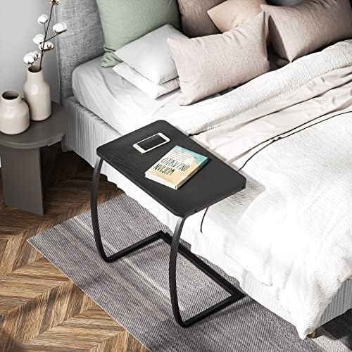 SRIWATANA Walnut C Shaped Side Table, Vintage End Table for Sofa Couch Bed