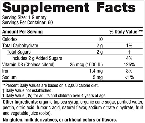 Nordic Naturals Vitamin D3 Gummies,1000 IU D3 + Iron, Wild Berry - 120 Count