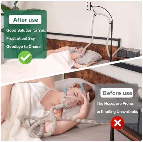 CPAP Hose Holder Bedside Stand, Fits ResMed/Philips w/Hook | All-Metal Durable, No-Wall-Drill Setup, Aluminum Hook Keeps Hose Tangle-Free & Hygienic