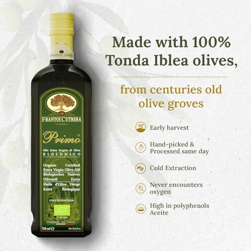 Frantoi Cutrera Primo Cold Extracted Italian Organic Extra Virgin Olive Oil Cold Pressed, Polyphenol Rich Olive Oil