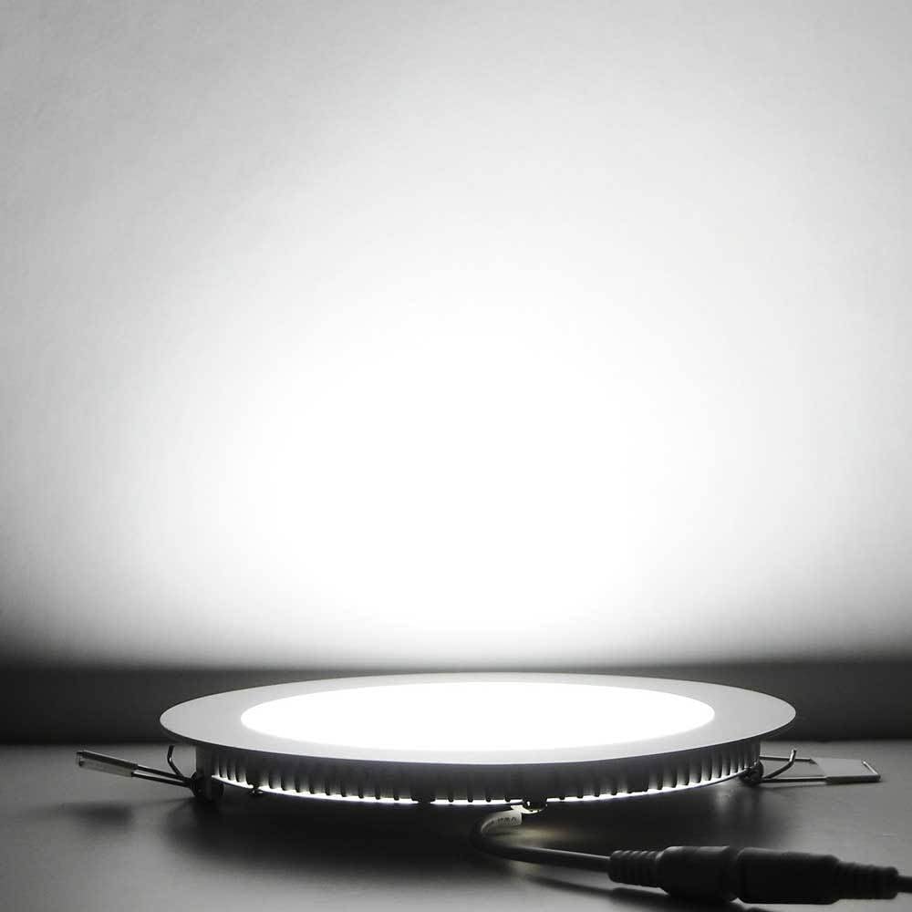 12W 6-inch Ultra-Thin Round LED Recessed Ceiling Panel Down Light with Driver, 1,000 Lumens, 80W Incandescent Equivalent, Home, Office, Commercial Lighting - Pack of 10, 6000K Cool White