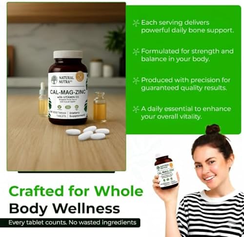 Natural Nutra Calcium Magnesium Zinc (Cal-Mag Zinc) with Vitamin D3,100 | Bone, Teeth, Muscle & Nerve Support, Gluten Free, Sugar Free
