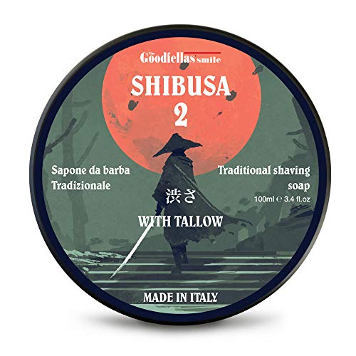 Goodfellas' Smile Shibusa 2 Tallow Shaving Soap, Made in Italy | Builds Dense, Cushioning Lather For Smooth Razor Glide, Scented With Almond, Peach