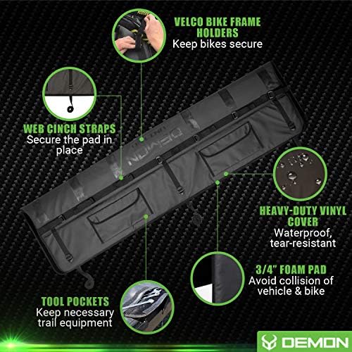 Demon Tailgate Pad for Mountain Bikes with Tool Pocket for Mechanic Tools/Tailgate Cover with Secure Bike Frame Straps