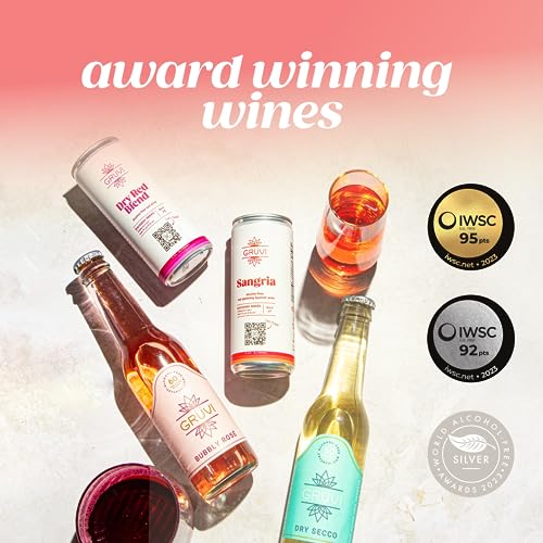 Gruvi Non-Alcoholic Dry Secco, 50 Calories, 8-Pack, 0% ABV, Non Alcoholic Sparkling Wine, Zero Alcohol Wine, NA Wine
