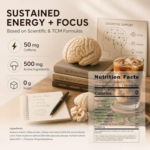 ECO-TASTE Mushroom Coffee Mix for Focus, 12 Sachets