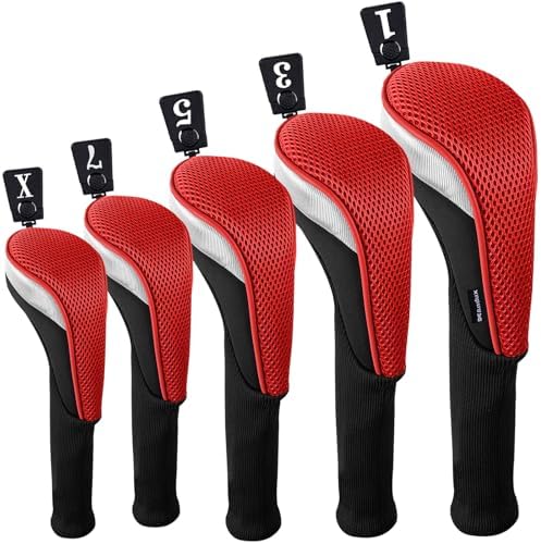 Andux 5pcs/Set Mesh Golf Wood Club Head Covers Long Neck