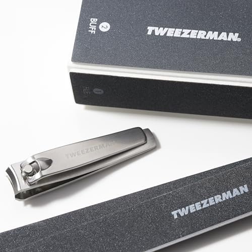Tweezerman Manicure Kit with Clipper, Polish Remover Pushy, 2 Files Black