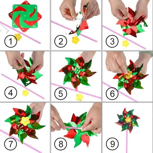 50 Pcs Plastic Rainbow Pinwheel for Kid Party Pinwheels DIY Lawn Windmill Set for Teenagers Toy Garden Party Lawn Decor