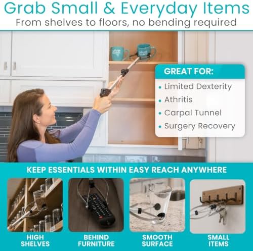 Vive Foldable Suction Reacher Grabber Tool for Elderly (1) - 32 Inches Long Reach Grabber Claw - Pick Up Grab Tool - Reachers for Disabled & Seniors