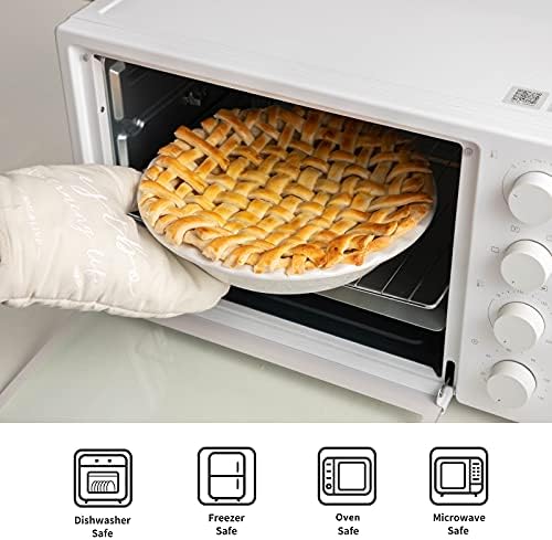 Fun Elements Pie Pan, 9 Inch Ceramic Pie Dish, Deep Dish Pie Pan with Lace Emboss, Ruffled Pie Plate for Baking