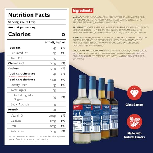Torani Sugar Free Drink Syrup Soda Flavors Variety Pack, 25.4 fl oz, 4 Pack