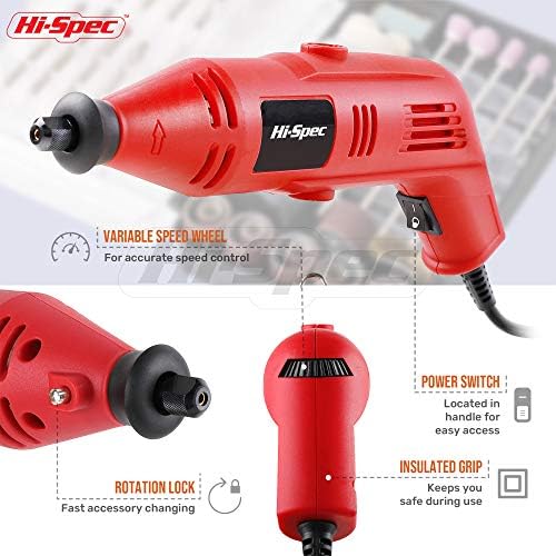 Hi-Spec Corded Rotary Tool Kit for Cutting, Grinding and Sanding with Bits