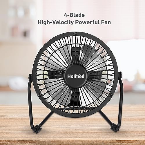 HOLMES Mini High Velocity Desk Fan 4in 4 Blade Black