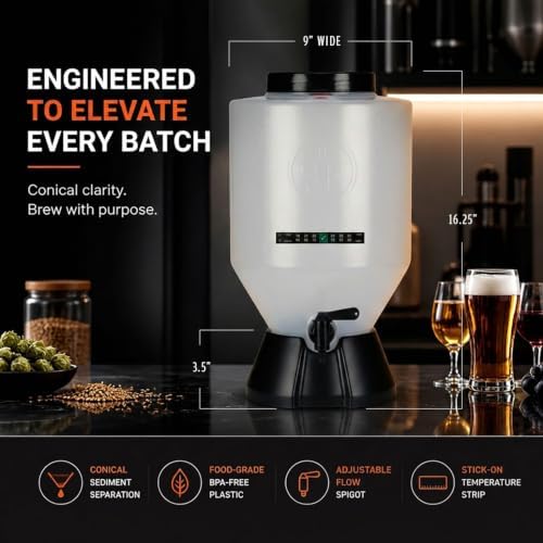 Craft Beer Making Kit Pro – NO AIRLOCK OR SIPHON REQUIRED – Conical Fermenter Eliminates Sediment and Makes Great Tasting Beer at Home