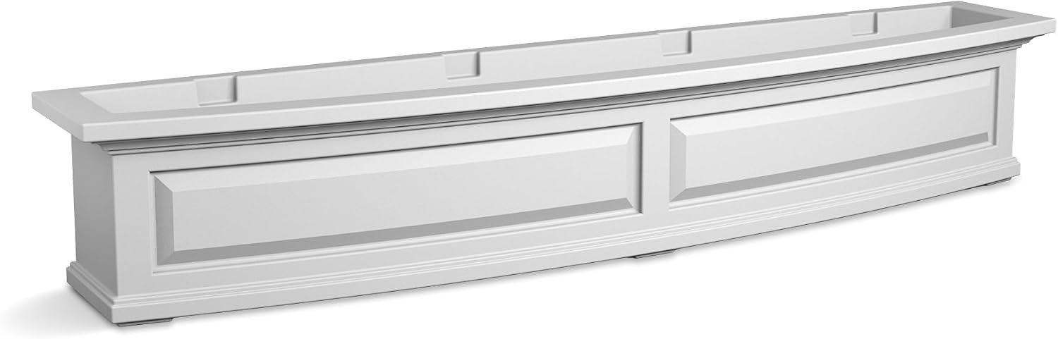 Mayne Nantucket 36in Self-Watering Rectangular Window Box Planter, White | Self-watering, All season, Fade resistant, Mounting brackets included, Built-in overflow, 15-year warranty