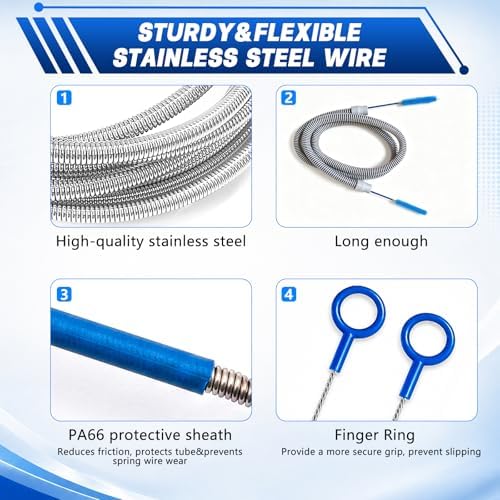 CPAP Hose Brush 7-Foot Rubber-Wrapped Steel Wire CPAP Tube Cleaning Brush for Standard 22mm & 15mm Diameter Tubes, with 2 Detail Brushes for Mask