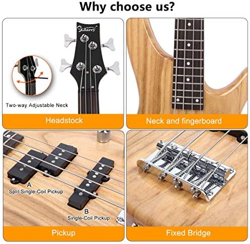 GLARRY GIB Series 4 String Electric Bass Guitar Beginner Kit Full Size with 20W AMP, Strap, Bag and Accessories (Burlywood)